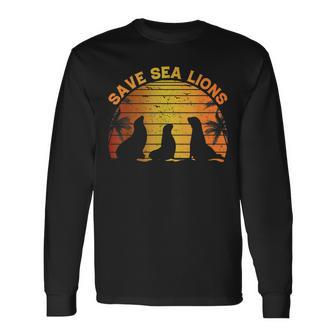 Retro Save Sea Lions Climate Change Vintage Seal Lover Long Sleeve T-Shirt T-Shirt | Mazezy
