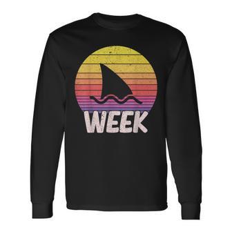 Retro Shark Fin Week 2023 Shark Lover Ocean Wildlife Summer Long Sleeve T-Shirt - Monsterry CA