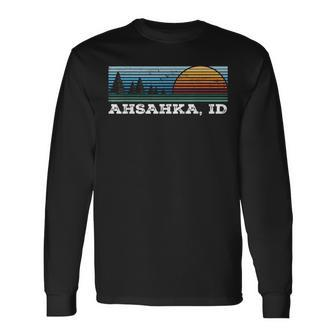 Retro Sunset Stripes Ahsahka Idaho Long Sleeve T-Shirt | Mazezy