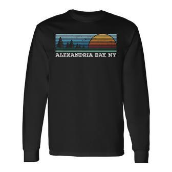 Retro Sunset Stripes Alexandria Bay New York Long Sleeve T-Shirt | Mazezy