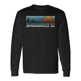 Retro Sunset Stripes Autaugaville Alabama Long Sleeve T-Shirt | Mazezy