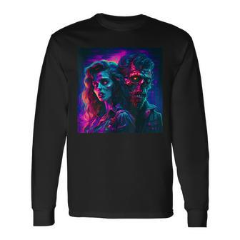 Retro Synthwave Zombie Horror 80S Vibe 80S Long Sleeve T-Shirt | Mazezy