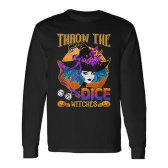 Retro Throw The Dice Witches Bunco Halloween Pumpkin Gothic Long Sleeve T-Shirt | Mazezy