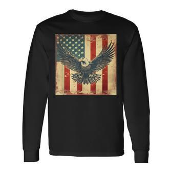 Retro Vintage Eagle American Usa Flag 4Th July Celebration Long Sleeve T-Shirt T-Shirt | Mazezy