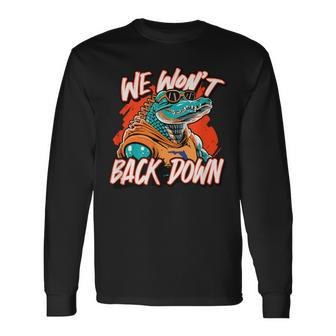 Retro We Won't Back Down Blue And Orange Gator Long Sleeve T-Shirt - Seseable