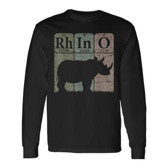 Rhino Periodic Table Elements Rhino Lover Rhinoceros Retro Long Sleeve T-Shirt - Monsterry