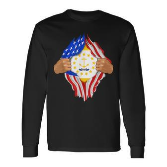 Rhode Island Roots Inside State Flag American Proud Long Sleeve T-Shirt T-Shirt | Mazezy AU