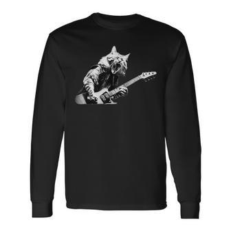 Rock Cat Playing Guitar Guitar Cat Long Sleeve T-Shirt - Monsterry AU
