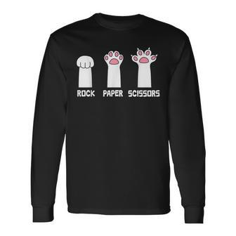 Rock Paper Scissors Cat Paws Game Cute Paw Cat Long Sleeve T-Shirt - Monsterry UK