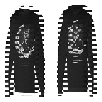 Rock On Skeleton Moon Rock And Roll Long Sleeve T-Shirt | Mazezy