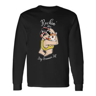 Rockin Dog Groomer Dog Spa Treatment Daycare Job Pride Long Sleeve T-Shirt | Mazezy