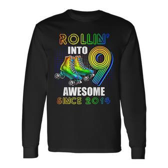 Rollin Into 9 Awesome 2014 Roller Skating 9Th Birthday Boys Long Sleeve T-Shirt - Seseable