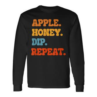Rosh Hashanah Apple Honey Dip Repeat Jewish New Year Shofar Long Sleeve T-Shirt | Mazezy