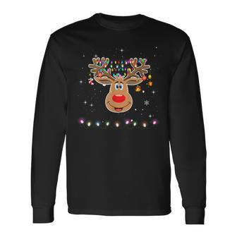 Rudolph Red Nose Reindeer Snow-Snowflakes Long Sleeve T-Shirt - Seseable