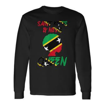 Saint Kitts & Nevis Queen St Kitts & Nevis Flag Afro Pride Long Sleeve T-Shirt T-Shirt | Mazezy