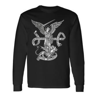 Saint Michael The Archangel Catholic Angels Long Sleeve T-Shirt | Mazezy