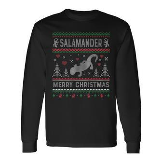 Salamander Ugly Christmas Sweater Style Long Sleeve T-Shirt - Monsterry