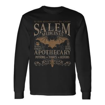 Salem Apothecary Herbalist Witch Wiccan Beige Bat Long Sleeve T-Shirt - Seseable