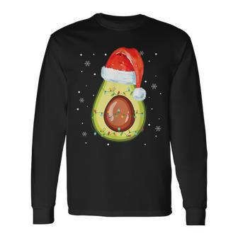 Santa Hat Avocado Merry Christmas Vegan Pajama Long Sleeve T-Shirt - Monsterry