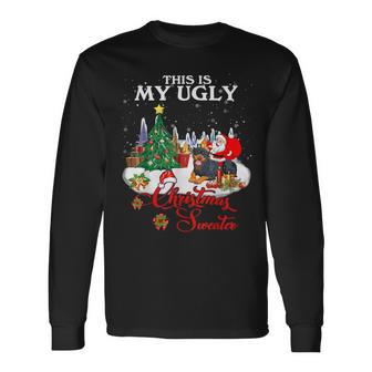 Santa Riding Rottweiler This Is My Ugly Christmas Sweater Long Sleeve T-Shirt - Monsterry DE