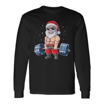 Santa Weightlifting Christmas Fitness Gym Deadlift Xmas Long Sleeve T-Shirt - Seseable