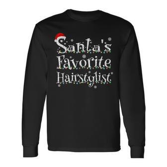 Santas Favorite Hairstylist Xmas Lights Costume For Barber Long Sleeve T-Shirt | Mazezy
