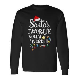 Santa's Favorite Social Worker Christmas School Social Work Long Sleeve T-Shirt - Seseable
