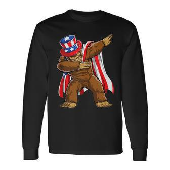 Sasquatch Dabbing Bigfoot 4Th Of July Usa Flag Independence Long Sleeve T-Shirt T-Shirt | Mazezy CA