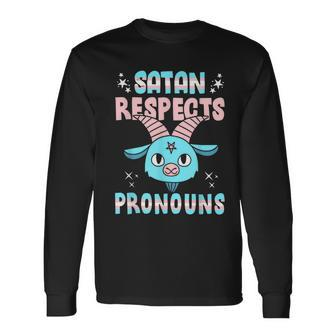 Satan Respects Pronouns Transgender Lgbtq Pride Trans Long Sleeve T-Shirt | Mazezy