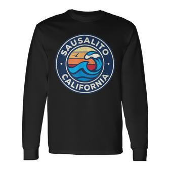 Sausalito California Ca Vintage Nautical Waves Long Sleeve T-Shirt | Mazezy