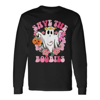 Save The Boobies Pink Ghost Woman Breast Cancer Halloween Long Sleeve T-Shirt - Monsterry UK