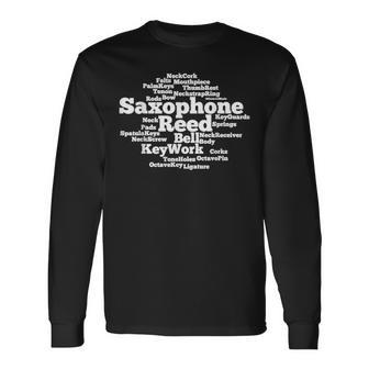 Saxophone Word Cloud White Text Long Sleeve T-Shirt | Mazezy CA