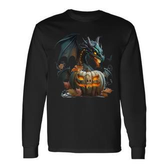 Scary Dragon Trickortreat Halloween Jackolantern Themed Long Sleeve T-Shirt T-Shirt | Mazezy