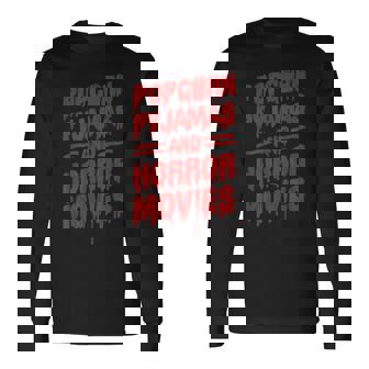 Scary Horror Movie Popcorn Pajamas And Horror Movies Scary Long Sleeve T-Shirt | Mazezy