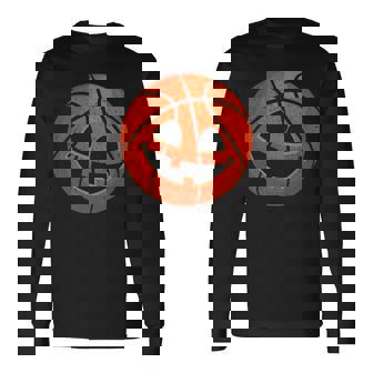 Scary Pumpkin Basketball Halloween Retro Vintage Basketball Long Sleeve T-Shirt T-Shirt | Mazezy