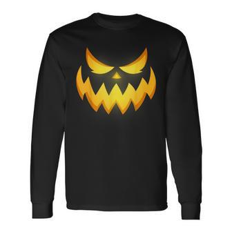 Scary Spooky Jack O Lantern Face Pumpkin Halloween Boys Long Sleeve T-Shirt - Seseable