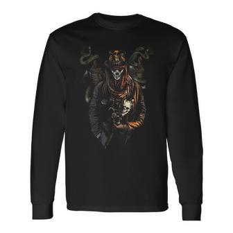 Scary Voodoo Witch Doctor Creepy Horror Skulls And Snakes Creepy Long Sleeve T-Shirt | Mazezy