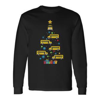 School Bus Christmas Tree Bus Driver Graphic Cute Long Sleeve T-Shirt | Mazezy