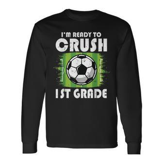 Back To School First Day Of 1St Grade Soccer Boys Soccer Long Sleeve T-Shirt T-Shirt | Mazezy