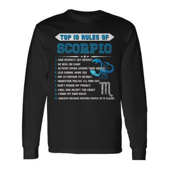 Scorpio Zodiac Birthday Top 10 Rules Of Scorpio Long Sleeve T-Shirt | Mazezy DE