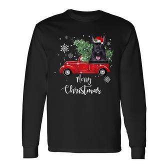 Scottish Terrier Ride Red Truck Christmas Pajama Long Sleeve T-Shirt | Mazezy