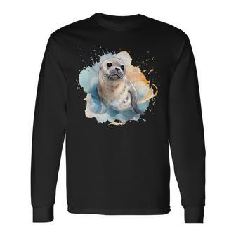 Seal Watercolor Sea Lion Long Sleeve T-Shirt T-Shirt | Mazezy