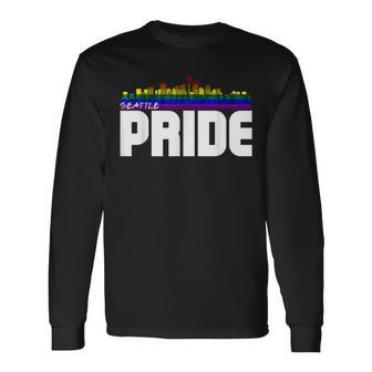 Seattle Skyline Lgbt Pride Long Sleeve T-Shirt | Mazezy