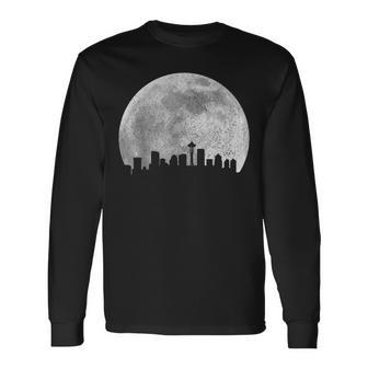 Seattle Washington Skyline Moon Pride Vintage Seattle Long Sleeve T-Shirt | Mazezy CA