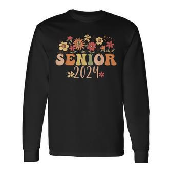 Senior 2024 Groovy Retro Class Of 2024 Graduation Long Sleeve T-Shirt - Thegiftio UK