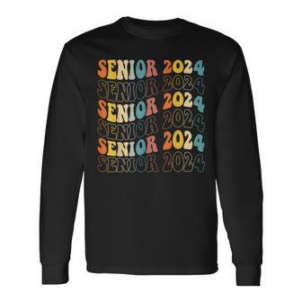 Senior 2024 Groovy Retro Class Of 2024 Graduation Long Sleeve T-Shirt - Seseable
