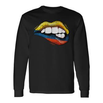 Sexy Biting Lips Colombia Flag Colombian Pride Long Sleeve T-Shirt | Mazezy