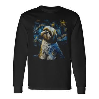 Shih Tzu Dog Starry Night Dogs Lover Graphic Long Sleeve T-Shirt T-Shirt | Mazezy