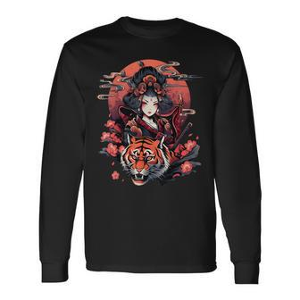 Showcase Your Love For Japanese Culture Geisha And Tiger Long Sleeve T-Shirt T-Shirt | Mazezy AU