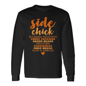 Side Chick Thanksgiving Retro Food Dishes Mac Cheese Long Sleeve T-Shirt - Seseable